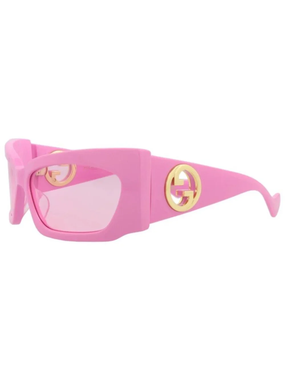 New Gucci Women's Sunglasses Shield Wrap Recycled Acetate Frame Pink Pink Pink